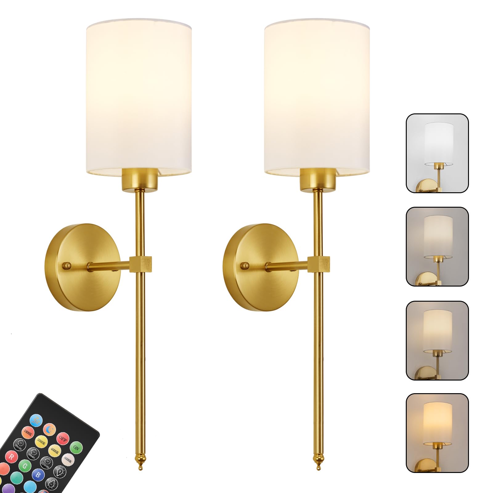 Photo 1 of **Missing parts**
Battery Operated Wall Sconce Set of Two,Wireless Rechargeable Wall Light With Remote Control, Dimmable, 1800K/3000K/4000K/6000K/RGB, Timer, for Living Room, Bedroom, Fireplace, TV, 26.8 Inch, Gold