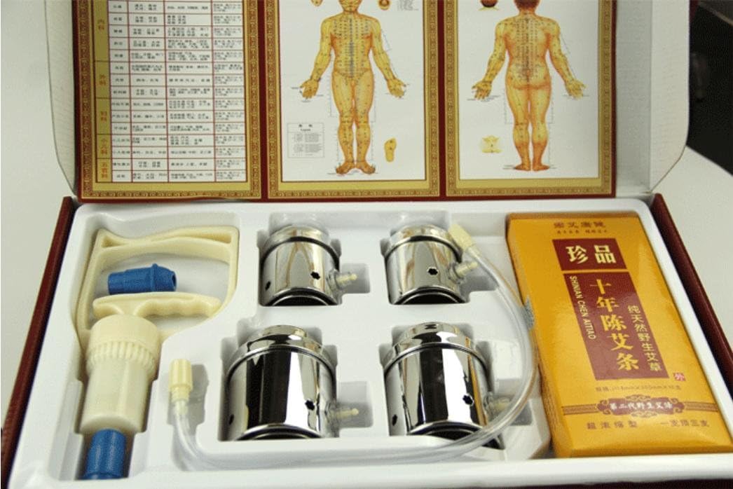 HINEW Vacuum suction cupping stainless steel moxibustion cupping device (4 cups) moxibustion health supplies
