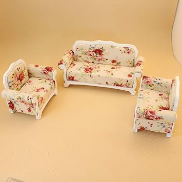 RONSHIN 3Pcs Mini Wooden Cloth Sofa Set Furniture Toys for 1:12 Doll Random Color