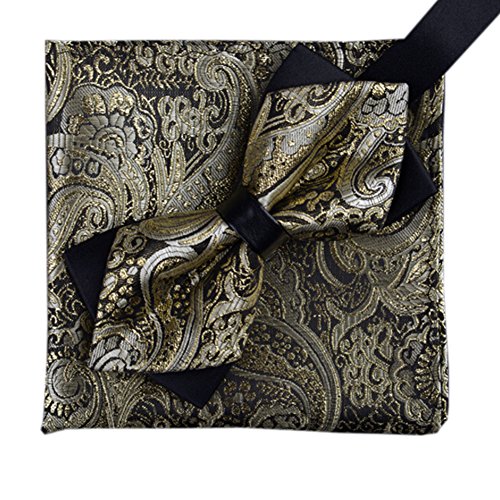 Men's Gold Jacquard Pattern Bow Tie Set Pocket Square For Party/Wedding Wear