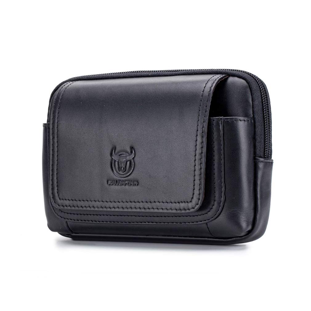 Leather Phone Belt Bag Horizontal Holster Pouch for Men Multi-purpose Loop Flip Coin Purse Case Cell Phone Waist Pack Pouch Case (Black)