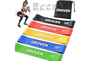 Groven Resistance Exercise Bands, Set of 5 Strength Levels, Skin-Friendly 100% Natural Latex Fitness Loop Bands for Women & M