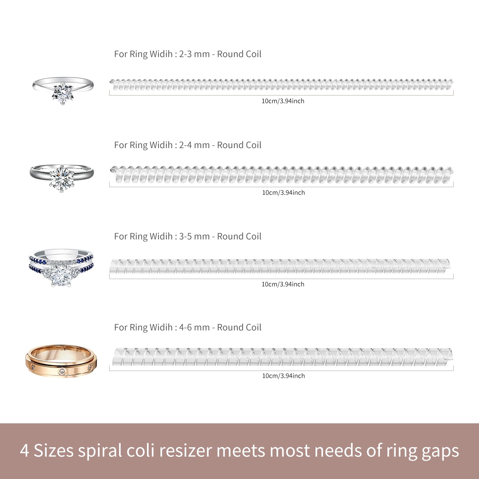 Ottemax Ring Sizers for Loose Rings - 12 Pack, 4 Sizes Ring Resizer, Invisible Guards Design for Women & Men, Spacers and Tighteners, Fits Bands Up to 6mm, Reduces Size by 0.5-1.5, by Ottemax