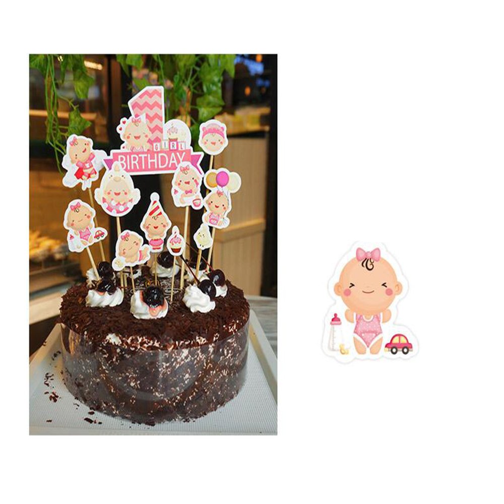 MZCH Little Girl CupCake Topper Cake Toppers for Baby Shower 1st Birthday Girl, Pink, 33 Pack