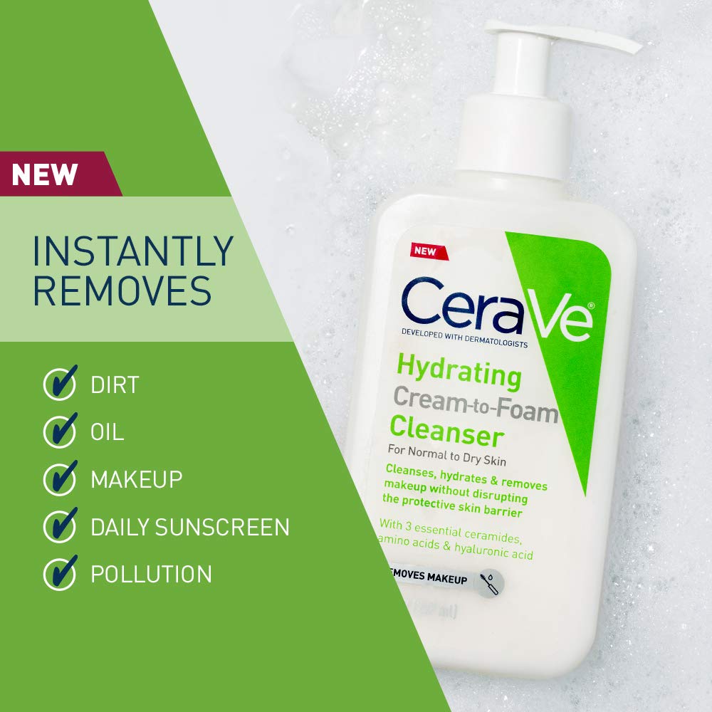 CeraVe Hydrating Cream-to-Foam Cleanser | Makeup Remover and Face Wash With Hyaluronic Acid | Fragrance Free | 19 Ounce: Beauty