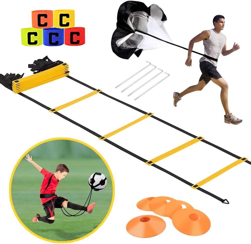 KIKILIVE Speed Agility Training Set, Exercise Equipment Kit for Soccer/Football- Premium Agility Ladder, Resistance Running Parachute, Sports Cones, Metal Pegs & Carrying Bag, Training Belt, Armband : Sports & Outdoors