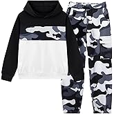 Boys Clothes Colorblock Pullover Hoodie Sweatshirt Tops and Camouflage Sweatpants 2Pcs Fall Winter Outfits Set 6-14 Years