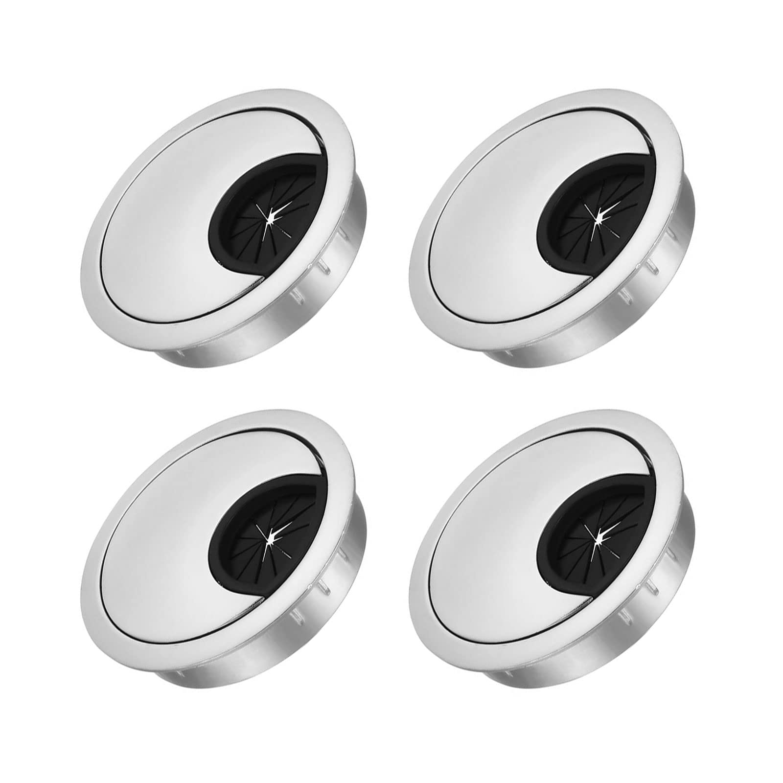 METALLIXITY Cable Cord Grommet (53mm/2.1") 4Pcs, Zinc Alloy Round Cable Hole Cover Wire Organizer - for Home Desk Cable Wire Management, Silver Tone