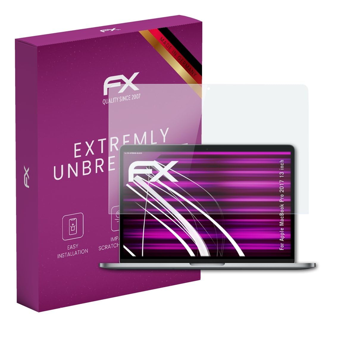atFoliX Glasfolie kompatibel mit Apple MacBook Pro 2017 13 inch Panzerfolie, 9H Hybrid-Glass FX Schutzpanzer Folie