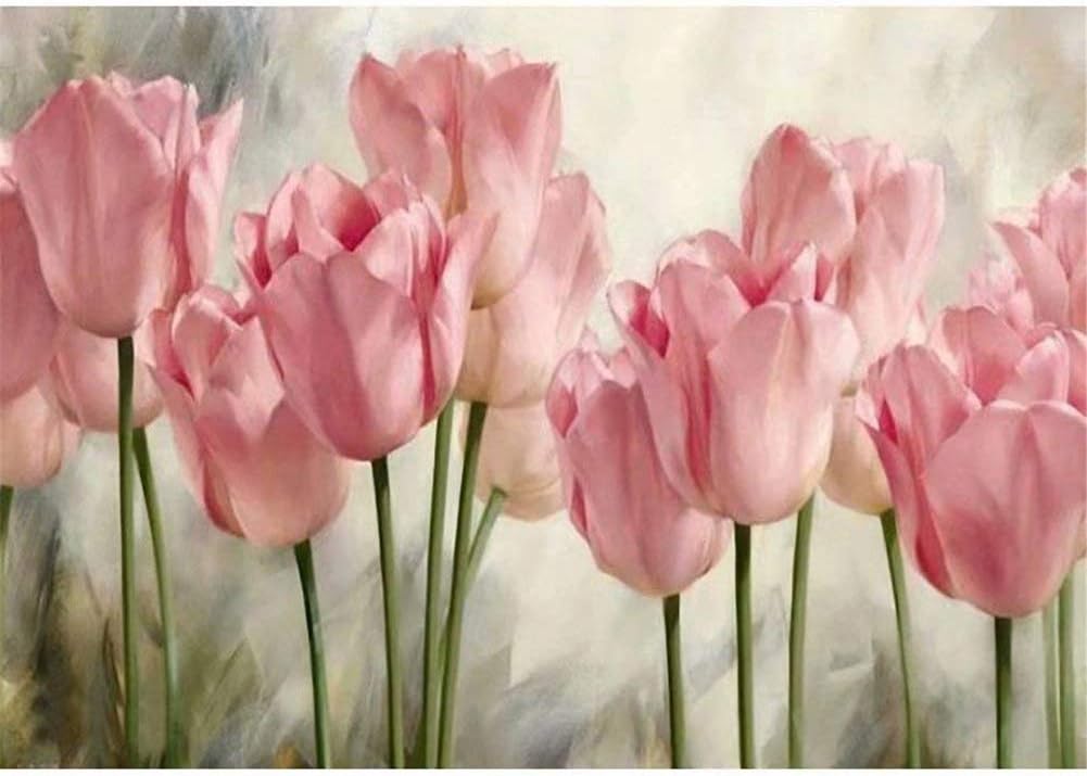 Aphila DIY 5D Diamond Painting Full Round Drill Kit Rhinestone Picture Art Craft for Home Wall Decor Pink Tulip 30x40cm/12"x16"