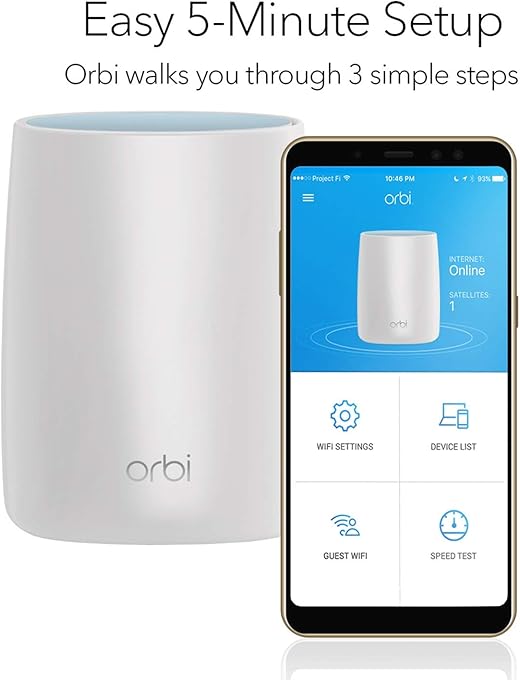 NETGEAR Orbi Tri-band Whole Home Mesh WiFi System with 3Gbps Speed (RBK50)