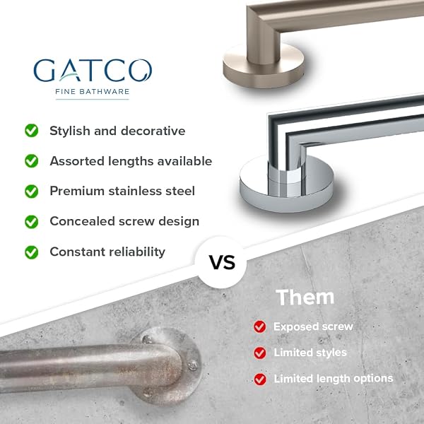 GATCO 972 GLAM 18″ GRAB BAR, SATIN NICKEL | ADA COMPLIANT STAINLESS STEEL SAFETY GRAB BAR FOR BATHROOM | TOTAL LENGTH 21″, 1.25″ DIA.