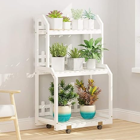 Amazon Co Jp 3層 フラワー スタンド 木製 盆栽棚 床置き ホイール付き ガーデニング 花台 プランターラック 植物 スタンド 園芸 ラック 植物棚 ベランダ 屋外 室内 ガーデニング 棚 White With Wheels 100x32x96cm ホーム キッチン
