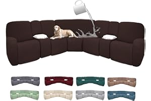 ROFASVCO 100% Waterproof Sectional Recliner Couch Covers for Reclining Couch L Shaped Corner Sectional Sofa Cover Jacquard Stretch L Shape Recliner Slipcovers (5 Seater 2 Console Cover, Dark Brown)