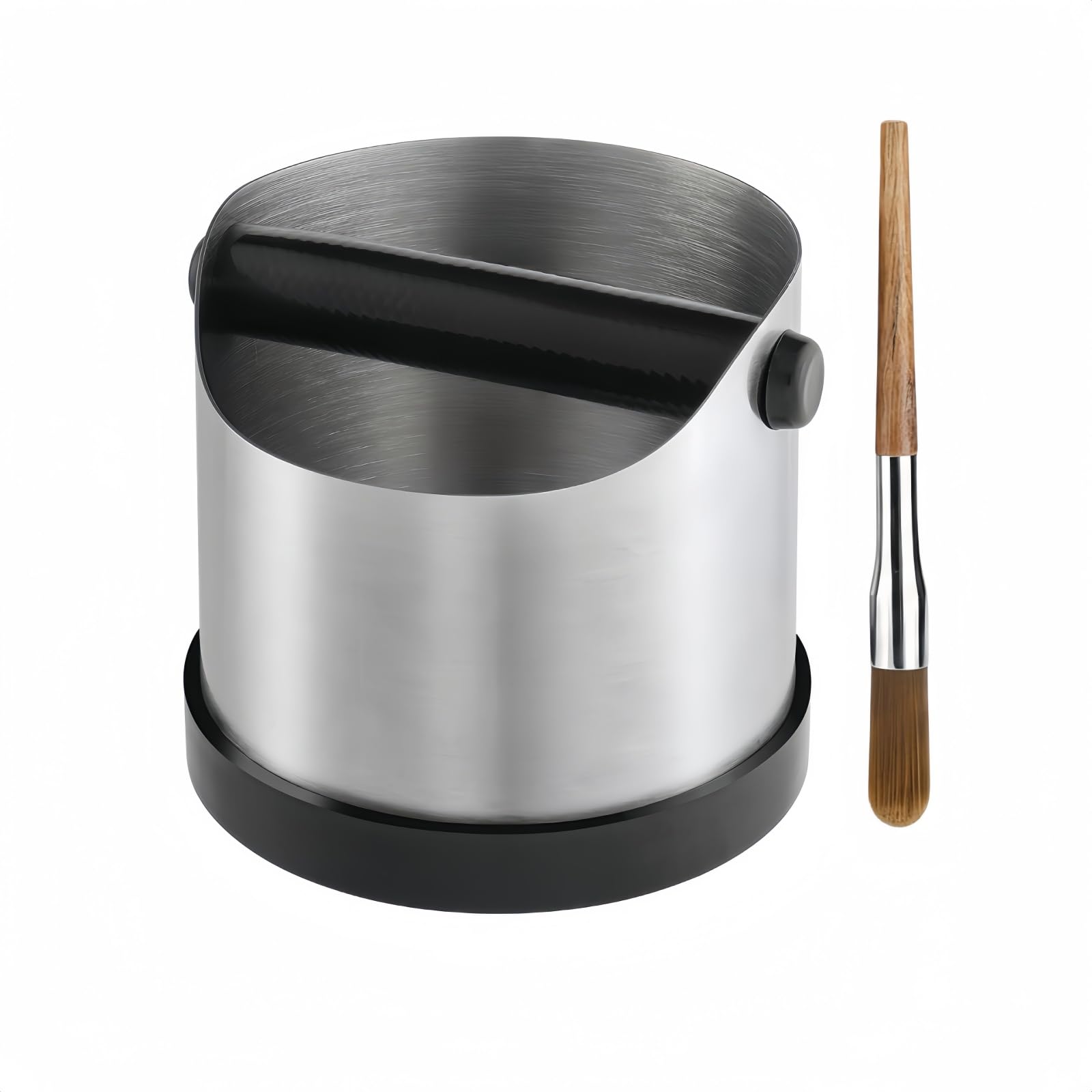 CHDEXU Abklopfbehälter für Siebträger, 700ml Klein Edelstahl Espresso Kaffee Knock Box, Abklopfschale Knock Box mit Abnehmbarer Knock Bar und Kaffeepinsel, Kaffeesatz Klopfbox mit Rutschfester Basis