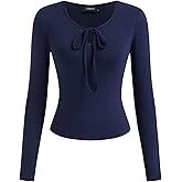 CIDER Women's Long Sleeve Tie Front Top Slim Fit