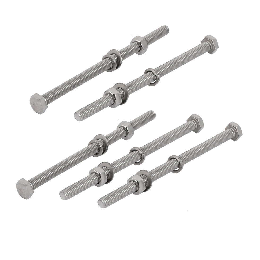 Sourcingmap 5pcs 304 Stainless Steel M6x100mm Hex Bolts w Nuts and Washers Assortment Kit