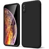oakxco for iPhone X Case iPhone Xs iPhone 10 Case Liquid Silicone, Thin Slim Soft Rubber Gel TPU Plain Simple Cover for Women Girl Cute, Matte Solid Color, Black