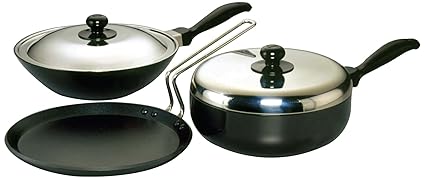 Hawkins Futura Nonstick Cookware Set 3, QS4 (Contains 3 Products and 2 SS Lids)