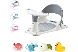 EASYFORALL Baby Bath Seat with Water Thermometer for Infants Baby Bathing, Non-Slip Baby Bathtub Seat, Portable Foldable Baby Bath Tub Seat for Infant Toddler 6-36 Months (Gray Bathtub Seat)