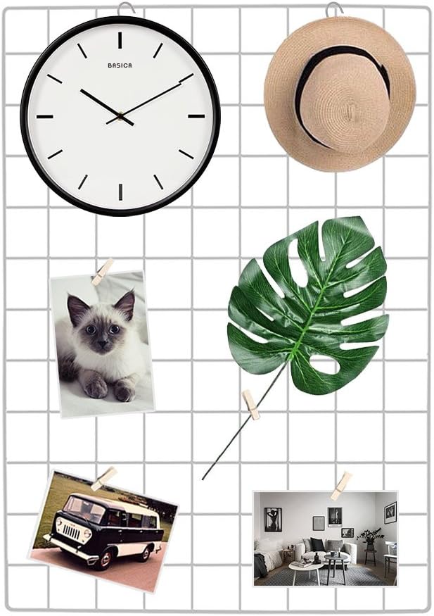 2 Pcs Multifunction Metal Grid Panel Wire Mesh Photo Wall Frame Hanging Organizer Ins Style Gridwall Display for Living Room Decoration, Size 25.6"x17.7", White