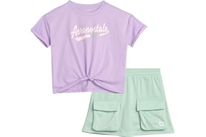 AEROPOSTALE Girls' Shorts Set - 2 Piece Jersey Graphic Tee, Fleece Shorts, Cargo Scooter Skort - Girls Summer Outfit (4-12)