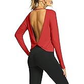 Mippo Womens Open Back Long Sleeve Workout Tops Athletic Gym Shirts with Thumb Hole