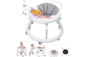AIRLYA-LIFE Baby Walker, Foldable 9-Gear Height Adjustable Baby Walker with Wheels, Infant Toddler Walker with Music Disk, Anti-Fall Baby Walkers and Activity Center with Foot Pads for Boys and Girls 6-24 Months