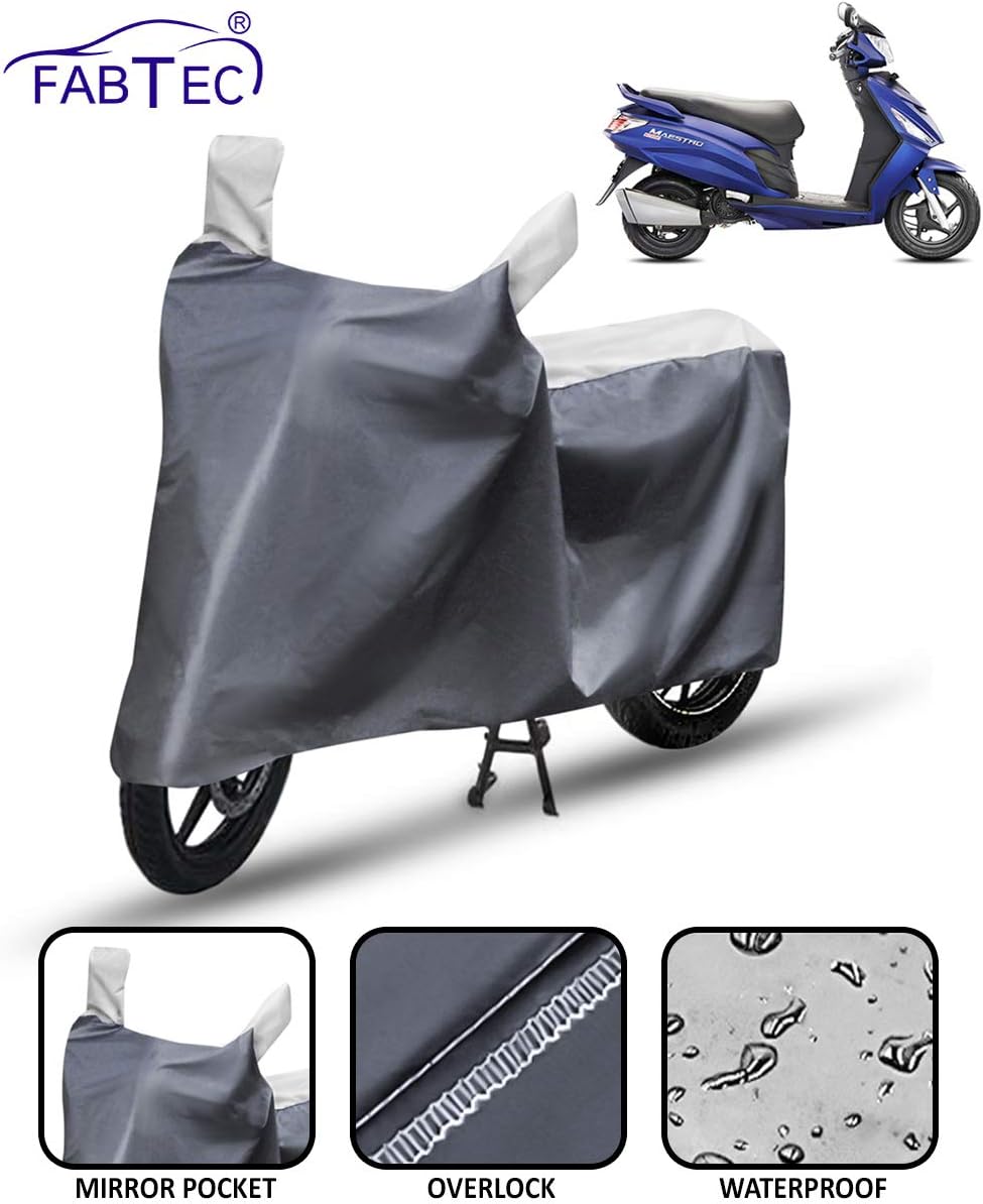 FABTEC Taffeta Polyester Waterproof Scooty Cover for Hero Maestro with Storage Bag Combo (Black, Large)