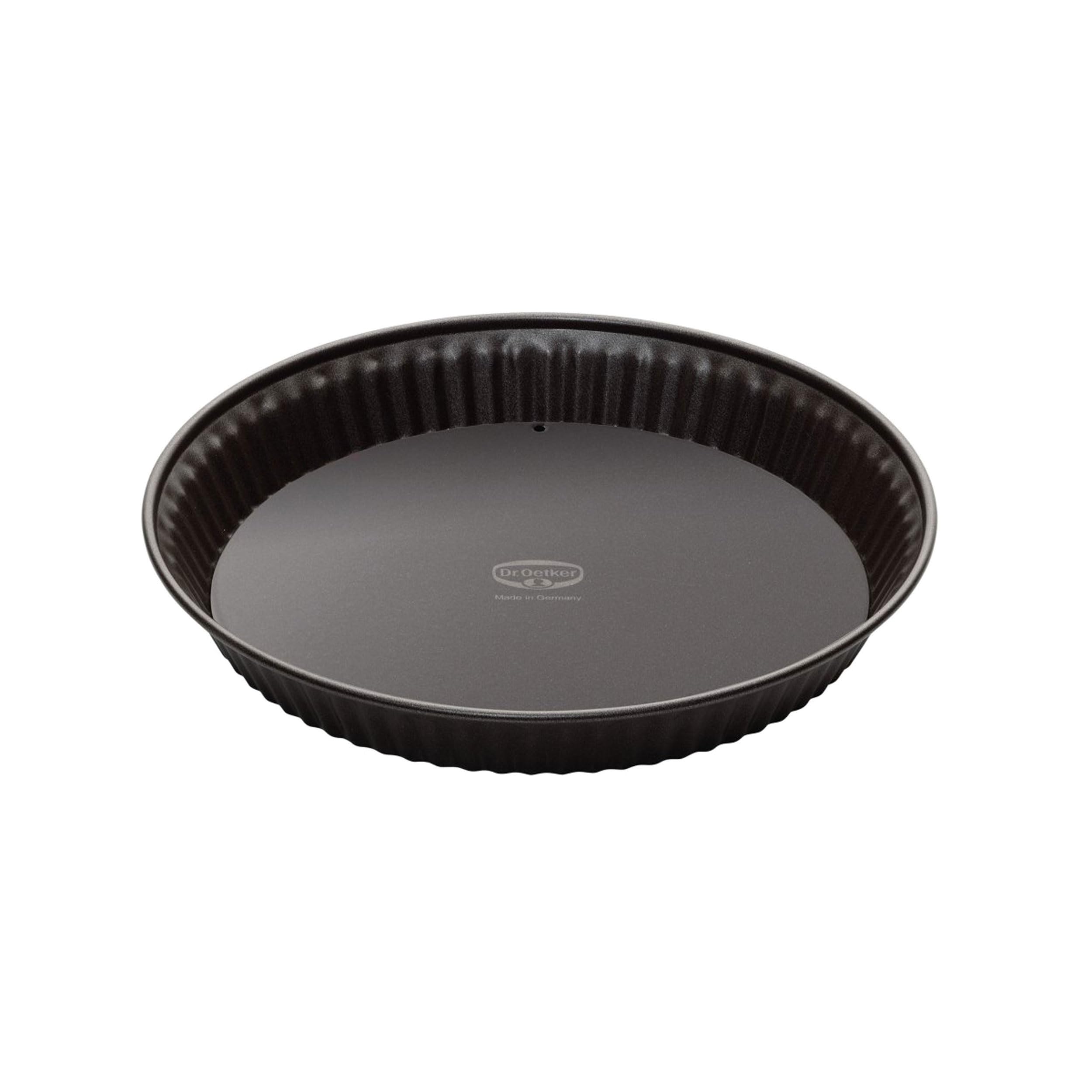 Dr. Oetker Quiche Tin, Diameter 28 cm, Tart Tin from the Baking Edition Series with Enamel Lifting Base, Round Baking Tin with Non-Stick Ring (Colour: Brown), Quantity: 1 Piece