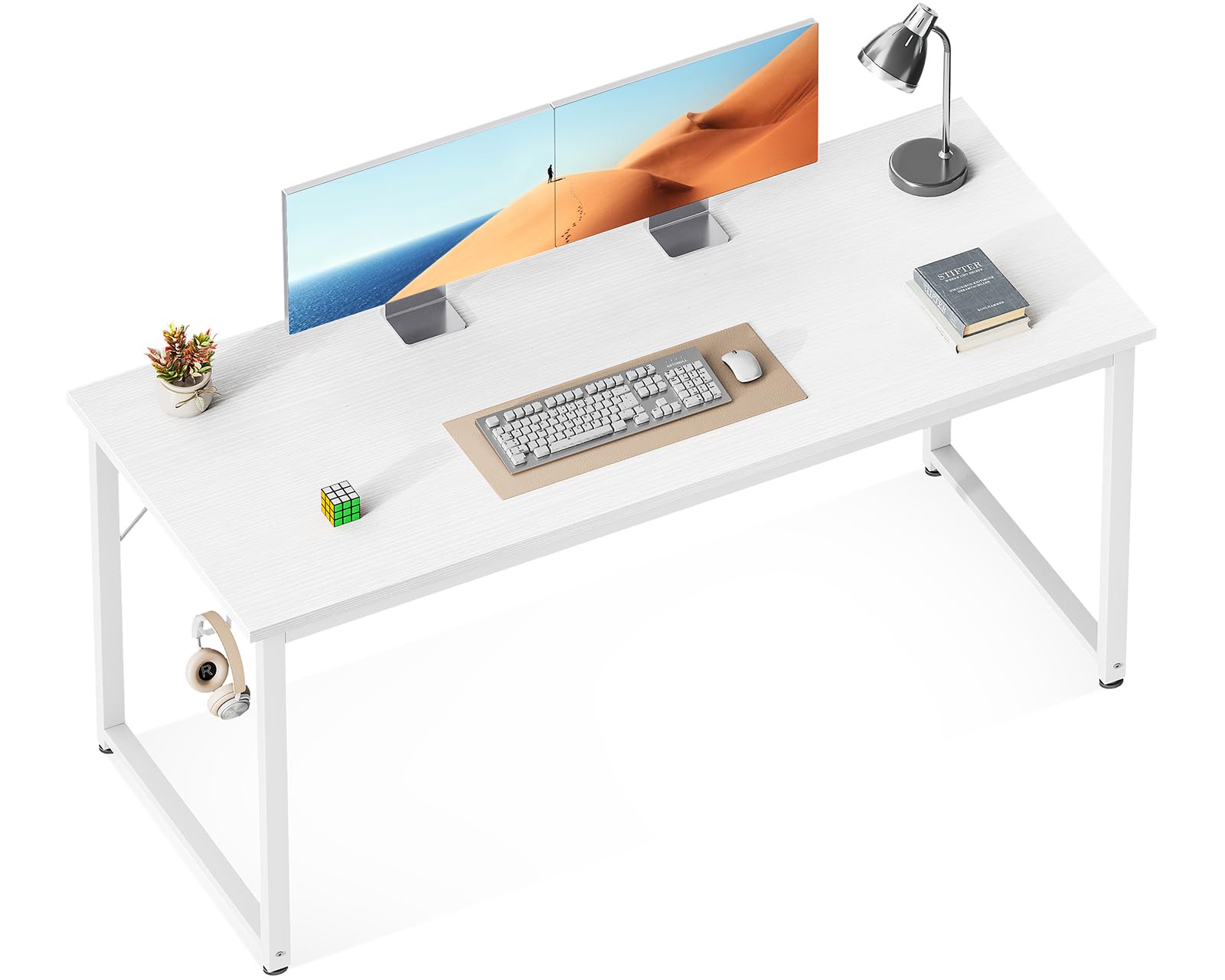 Photo 1 of ***MINOR DAMAGE***
ODK 54 Inches Large Computer Desk for Home Office, Modern Desk for Small Spaces, Writing Desk with Headphone Hooks, White