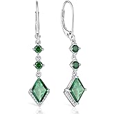RGEMCY Women's Dangle Drop Earrings 925 Sterling Silver Rhombus Cubic Zirconia Birthstone Leverback Earrings Anniversary Valentine's Day Jewelry Gifts