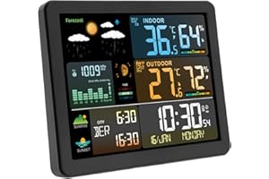 Asixxsix Weather Station Indoor Outdoor, Wireless Thermometer with Atomic Clock Barometric Pressure Trend Graph, 6 Weather Fo