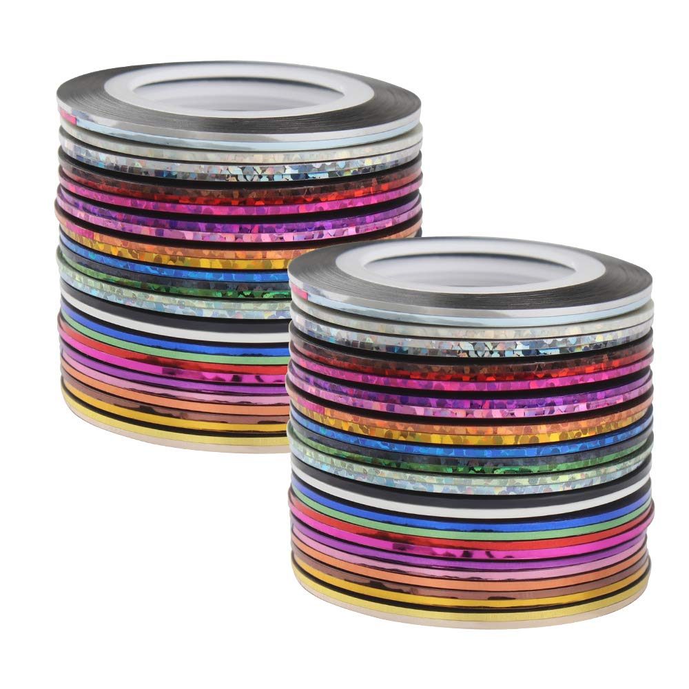 Dadabig 60 PCS Colours Striping Tape Line, Nail Art Stripes Stickers Tape Decoration DIY Nail Tips, 30 Colors, 1mmร20m/Roll