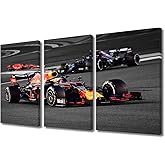 TUMOVO Race Car Competition Wall Art Sports Pictures Paintings 3 Panel Canvas Wall Art Giclee Artwok Home Decor for Living Room Stretched and Framed Ready to Hang, 36" Wx24 H