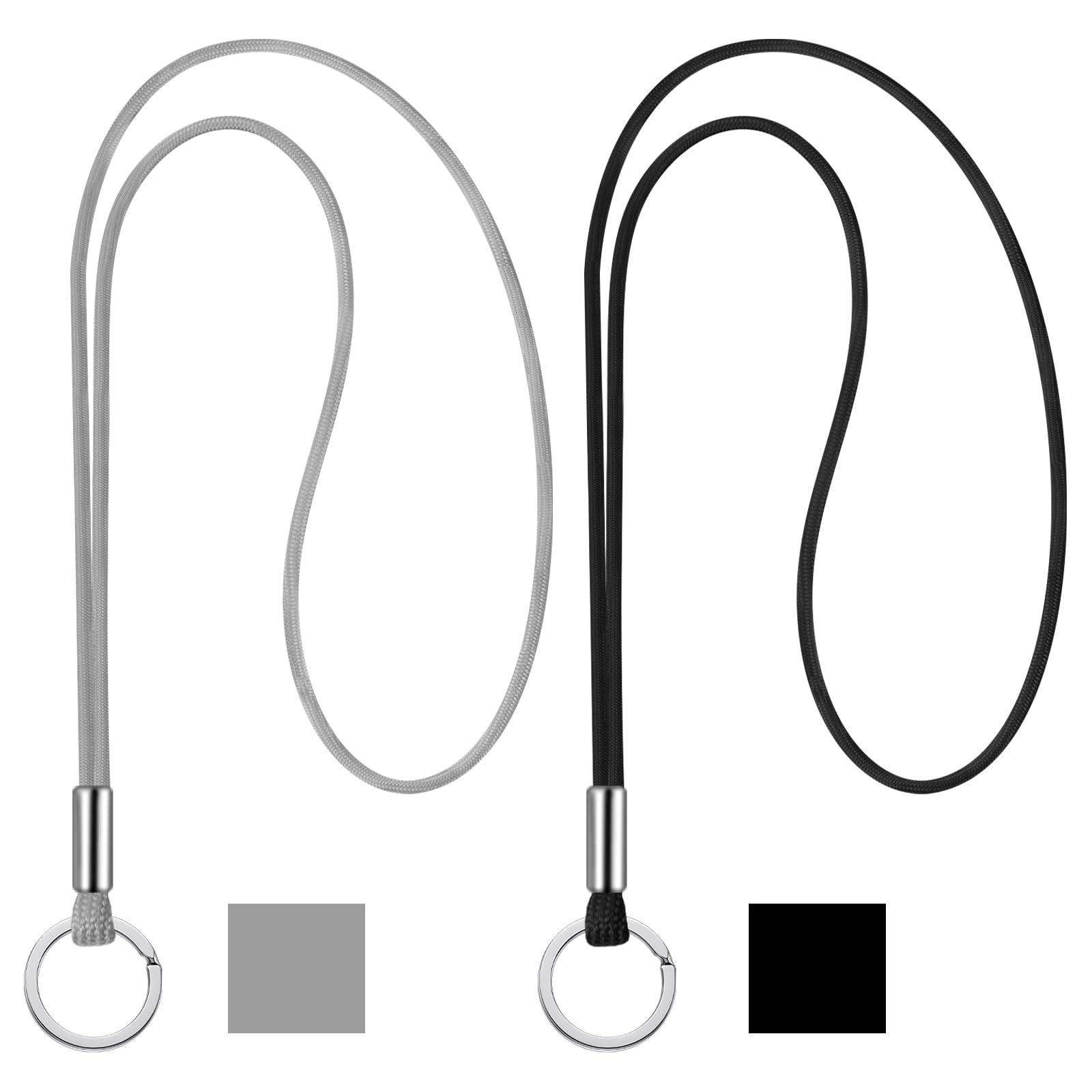 Nezyo Badge Neck Lanyard, 2 Pcs Nylon Round Cord Long Neck Straps Heavy Duty Lanyards with Clip for Keychain, Keys and ID Card Badge Holder, Office Supplies(Black, Grey) — image 1