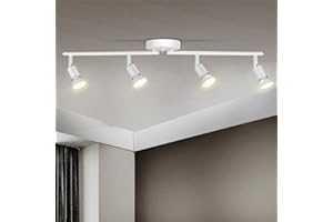 Karyoosi 4 Light Track Lighting Fixture, GU10 Rotatable Heads, Matte White, Bulbs Not Included, Perfect for Kitchen, Office, Laundry, Dining Room