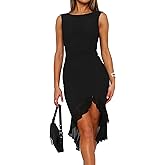 BORIFLORS Women's Sexy Ruched Bodycon Midi Dresses Elegant Sleeveless Backless Ruffle Hem Cocktail Party Tank Dress