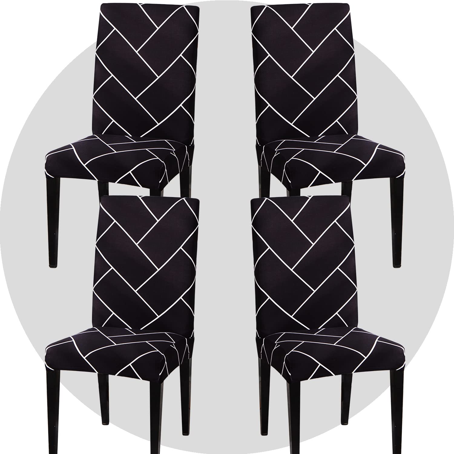 NDMMSO Dining Room Chair Covers Set of 4 Super Fit Stretch Removable Washable Dining Chair Protector Cover Seat Slipcover for Hotel, Dining Room, Ceremony, Banquet Wedding Party(Black style)