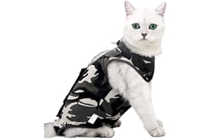 oUUoNNo Cat Wound Surgery Recovery Suit for Abdominal Wounds or Skin Diseases, After Surgery Wear, Pajama Suit, E-Collar Alternative for Cats (L, Camouflage)