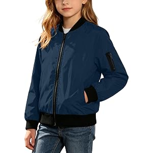 Jianekolaa Zip Up Jackets for Girl 2026 Casual Lightweight Bomber Jacket Trendy Coat with Pockets Fall Fashion Outwear