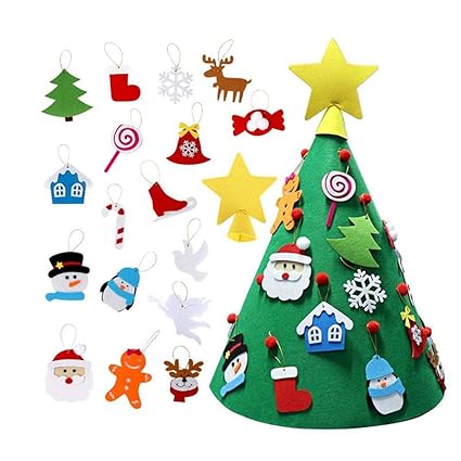 Aolvo Albero Di Natale In Feltro Fai Da Te Con 18 Pezzi Di Ornamento Staccabile Bambini Regali Cono 3d Albero Di Natale Per Decorazioni Di Natale