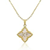 Gold Clover Necklace for Women Mother of Pearl Four Leaf Flower CZ Pendant Lucky Adjustable Chain Necklace Jewelry Gift