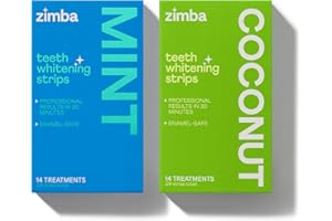 Zimba Teeth Whitening Strips for Teeth Sensitive Vegan White Strips for Teeth Whitening Hydrogen Peroxide Teeth Whitener Stain Remover 56 White Strips (28 Day Treatment), Mint & Coconut