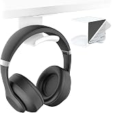 HomeMount Under Desk Headphone Hanger, Adhesive Hook, White 1 Pack | Free up desk space with an adhesive headphone hook for under-desk, wall or side mounting, durable ABS supports up to 1 kg