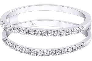 THE JEWEL ZONE Enhancer Guard Double Ring, 1/4 Ct Moissanite, Natural Diamond or Lab Grown Diamond Enhancer Half Eternity Stackable Ring for Women 10k Solid Gold (0.25 Ctw)