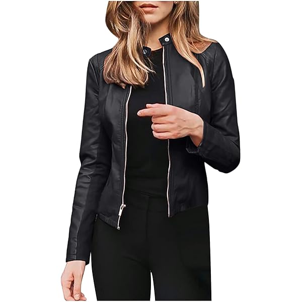 LMSXCT Women's Faux Leather Jackets Zip Up Short Motorcycle