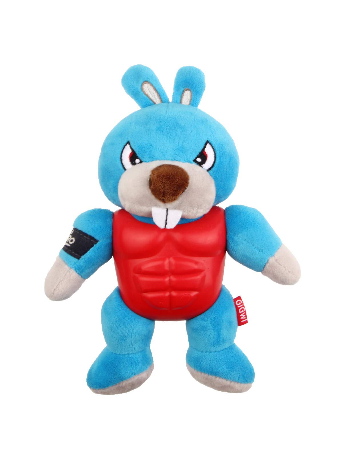 GiGwi I'm Hero TPR Armor Rabbit Plush Dog Toy with Squeaker for Tough Chewers, Blue