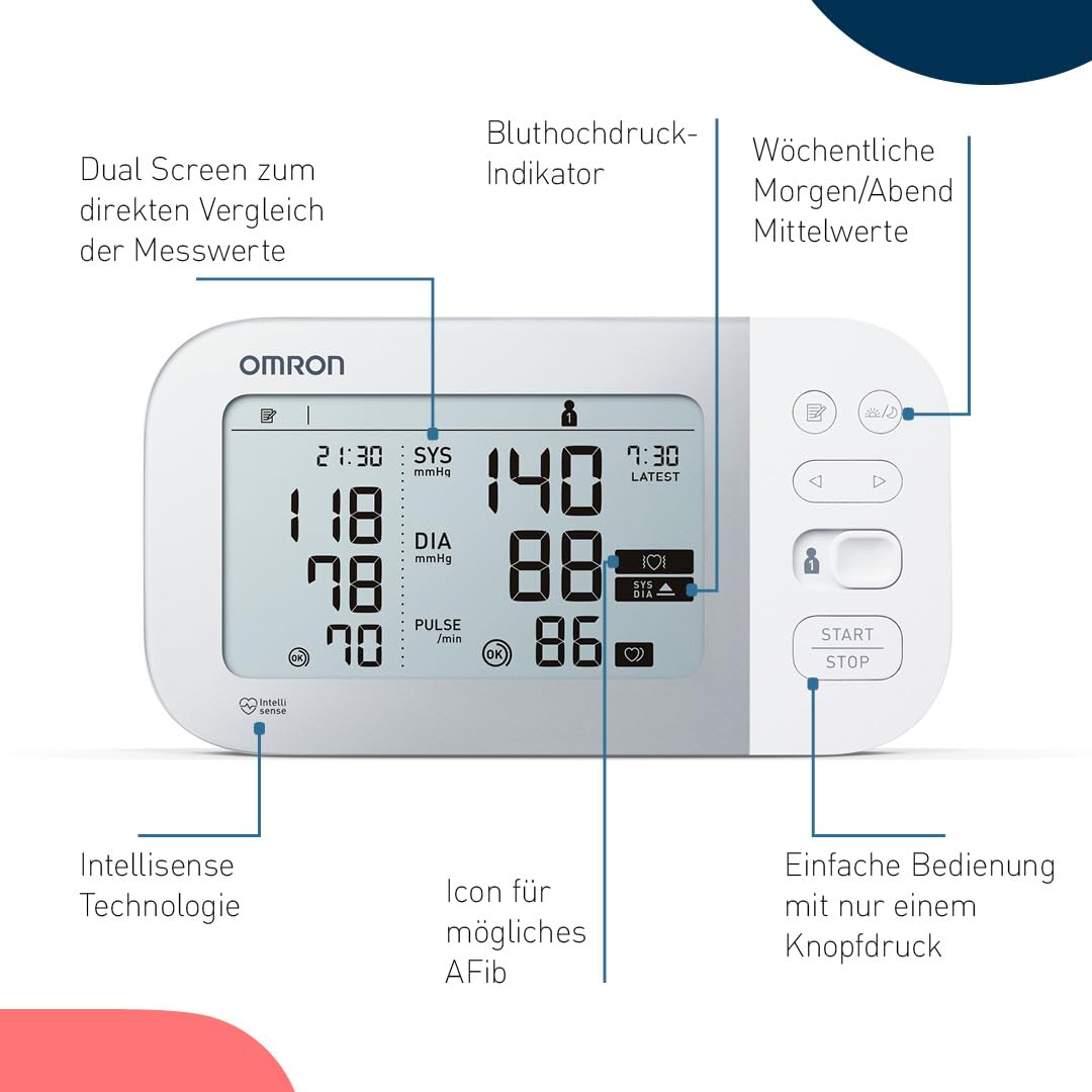 OMRON X7 Smart - Automatisches Oberarm-Blutdruckmessgerät | Testsieger Stiftung Warentest 11/23 | AFib-Erkennung | klinisch validiert - auch für Diabetiker | mit kostenloser Smartphone App | 22-42 cm 9