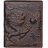 Mens Brown Genuine Leather Wallet with Credit Card Holder Dragon Pattern M
